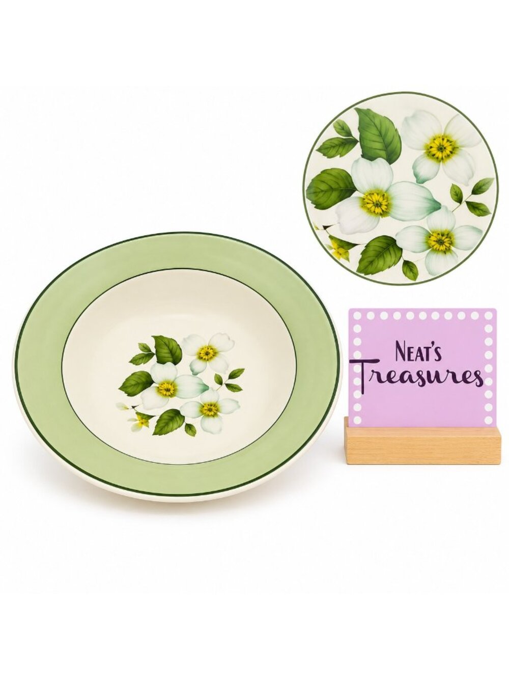 Johnson Brothers JB878 SNOWHITE England Ironstone Floral Green 1 Qt Serving Bowl